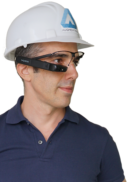 A front line worker using Augmenteed software on AR glasses to enhance productivity and simplify daily tasks.